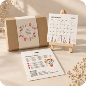 Calendario 2027 in Carta Piantabile con Fiori Selvatici e Cavalletto.